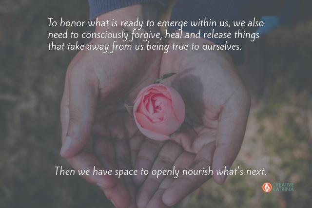 emerge, creativity, nourish, pink rose, hands, heal, creative katrina